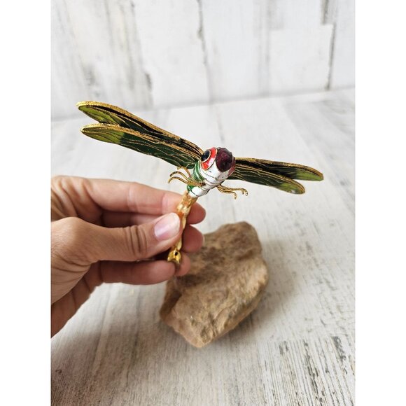 Metal dragonfly rock insect decor ornament Xmas tree - Picture 7 of 8